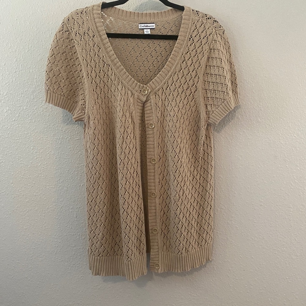 Tan Knitted Cardigan Large 100% Cotton Mori Kei Cottagecore Fairycore Boho
